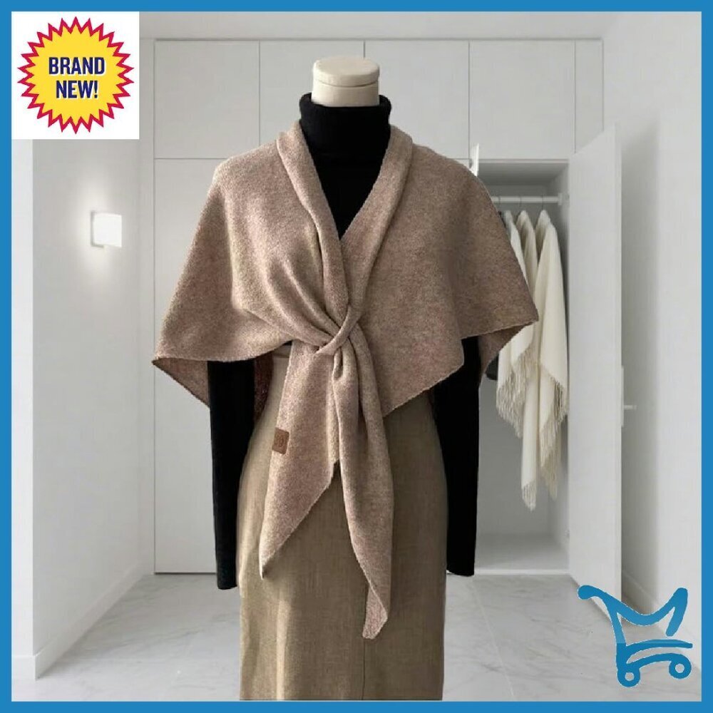 Wool Blend Triangle Shawl Wrap - Oversized Cozy Winter Scarf - Picture 7 of 8